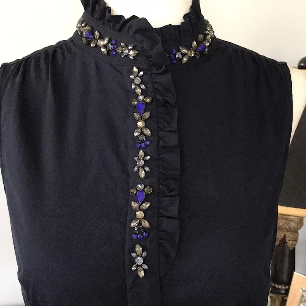 EUC~ J CREW Jeweled Placket Top - Picture 1 of 9